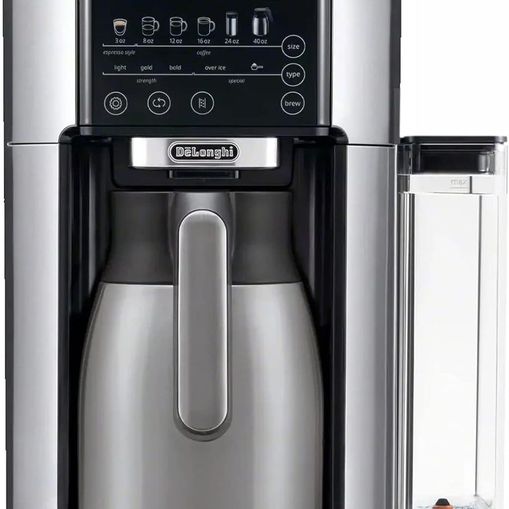 DeLonghi TrueBrew Drip Coffee Maker, Built in Grinder, Single Serve, 8 oz to 24 oz with 40 oz Carafe, Hot or Iced Coffee, Stainless