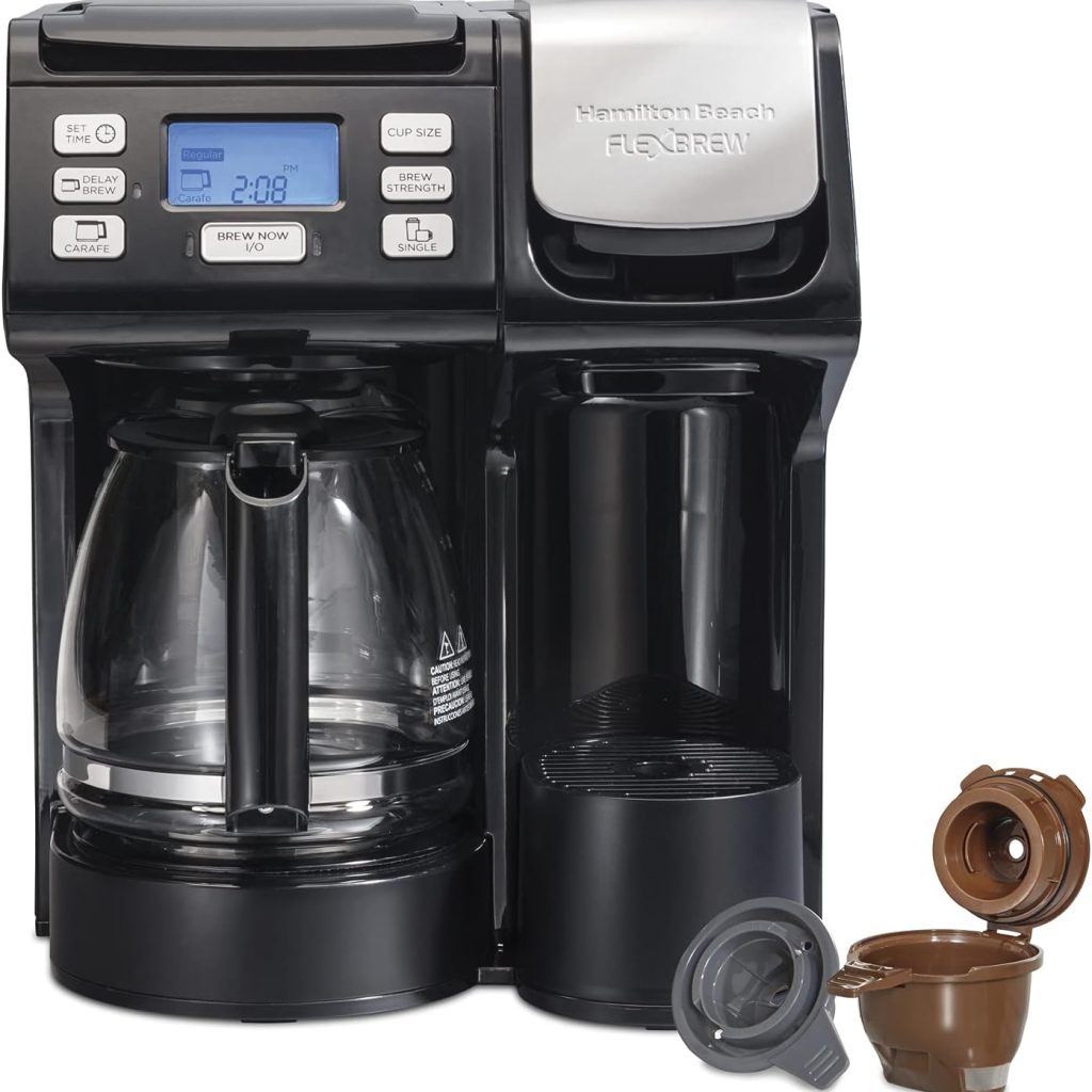 Hamilton Beach 49902 FlexBrew Trio 2-Way Coffee Maker, Compatible with K-Cup Pods or Grounds, Combo, Single Serve Full 12c Pot, Black - Fast Brewing