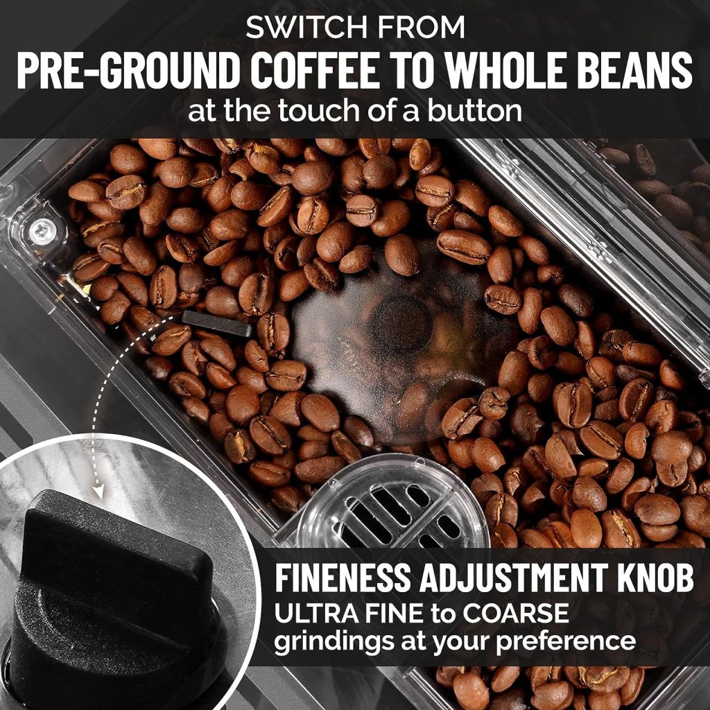 Zulay Magia Super Automatic Coffee Espresso Machine - Durable Automatic Espresso Machine With Grinder - Espresso Coffee Maker With Easy To Use 7” Touch Screen, 19 Coffee Recipes, 10 User Profiles