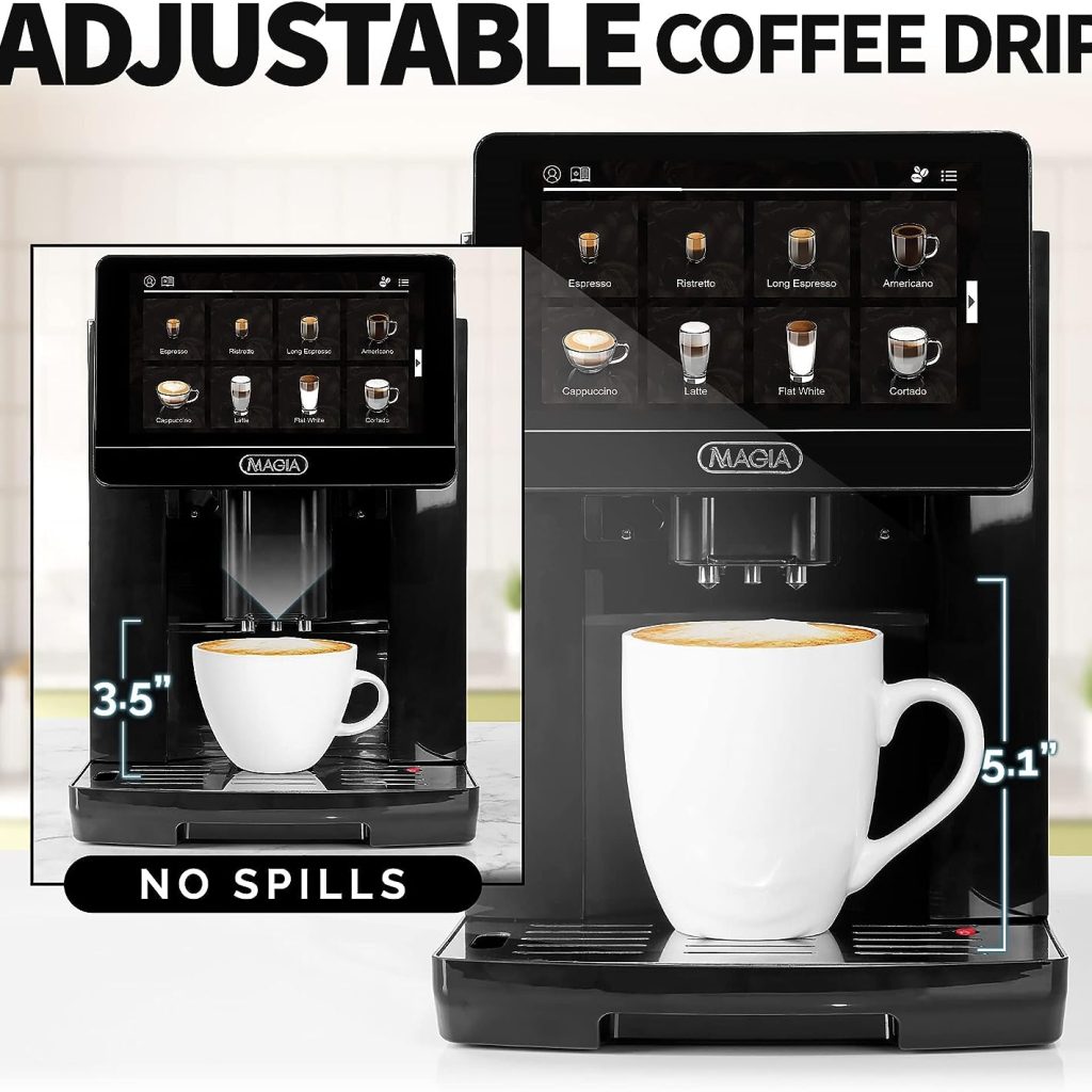 Zulay Magia Super Automatic Review of interface for Espresso Coffee Maker With Easy To Use 7” Touch Screen, 19 Coffee Recipes, 10 User Profiles